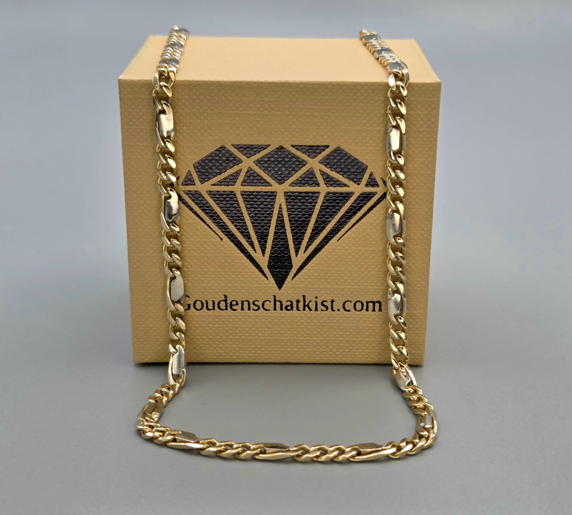 Vintage gouden bi-color gourmet schakel ketting met plaatjes. 2026/697