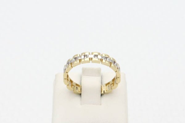 Gouden rolex stijl design ring. Maat: 17.6. 2021/38.
