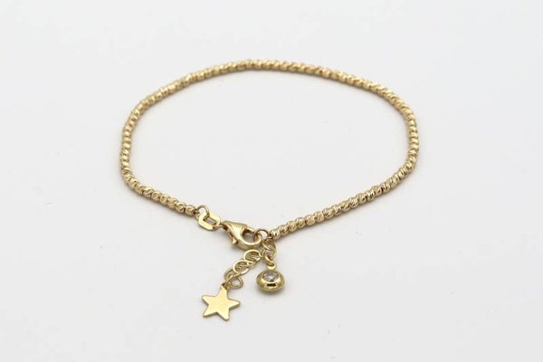 14 Karaat. Gouden armband met gediamanteerde kralen. Nr: 2020/53.