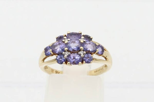 Vintage ring met tanzaniet en diamant. Maat:16.3. 2021/282.