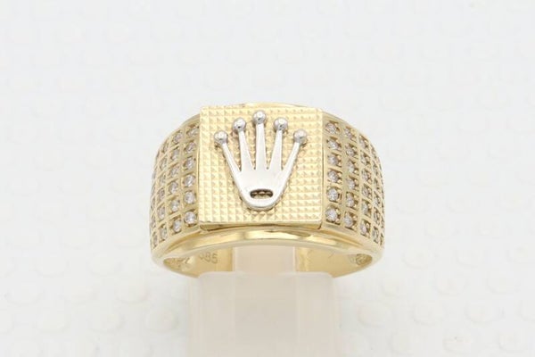 Gouden vintage rolex herenring met cz. Maat: 20.8. Nr: 2021/306.