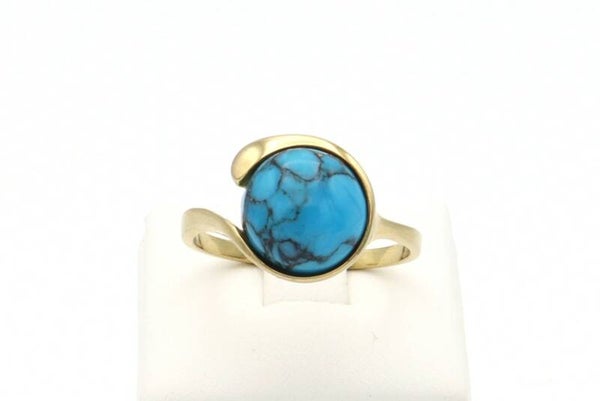 8 Karaat. Antieke ring met turkoois. Maat: 17.6. Nr: 2020/514.