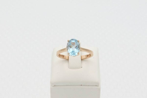 14 Karaat. Gouden vintage ring met aquamarijn. Maat: 17.25. Nr:2020/468.