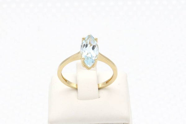 14 Karaat. Gouden ring met aquamarijn. Maat: 17. Nr:2020/208.