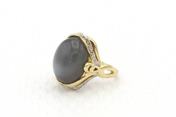 Vintage ring met grote Botswana Agaat en moissanite diamonds. Maat 18.75. 2020/880