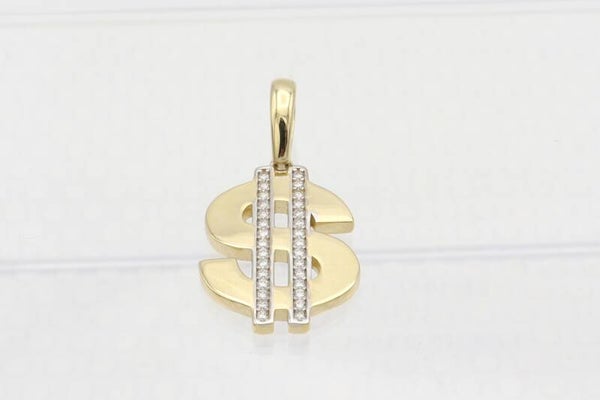 Gouden dollar hanger met moissanite diamonds. 2020/441.