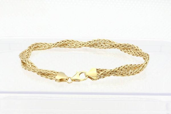 14 Karaat. Gouden vintage half gevlochten platte vossenstaart armband. Nr: 2020/580.