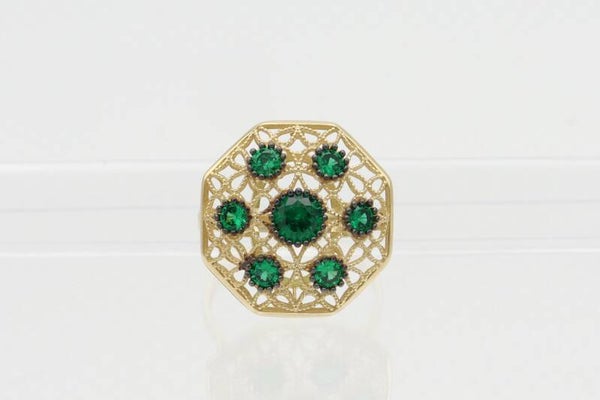 Gouden vintage ring met smaragd. Maat: 18.25. 2020/841.