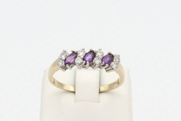 9 Karaat. Vintage ring met amethist en diamanten. Maat: 19.25. Nr: 2020/856.