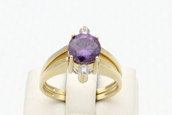 Gouden vintage vouw ring met amethist en zirkonia. Maat: 17.1. 2020/972.