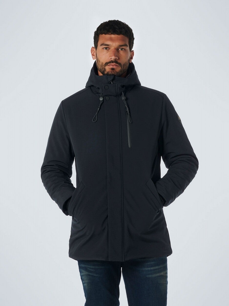 No Excess Jacket Mid Long Fit Hooded Softshell Stretch Navy | 21630818.078