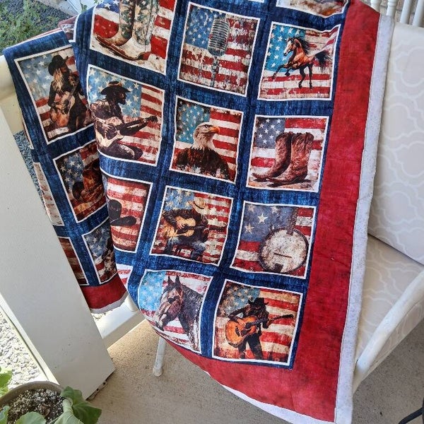 Handmade Patriotic Americana Lap Quilt