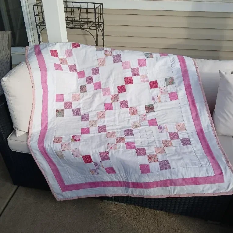 Handmade Pink Irish Chain Baby Quilt