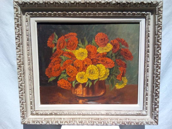 Peinture à l'huile sur toile signée Paul EHRETSMANN, bouquet de fleurs, CIRCA 1950