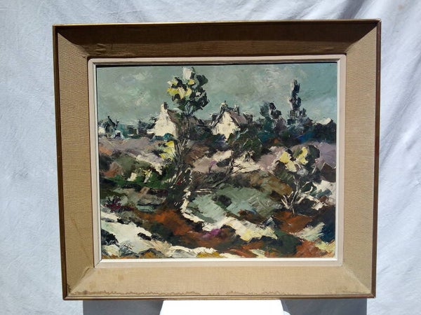 Peinture à l'huile signée, paysage de neige, CIRCA 1950, peintre français