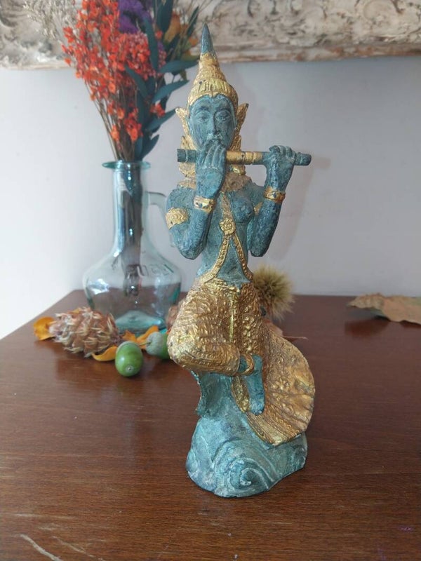 Statue en bronze véritable, sculpture à patine antique et dorée