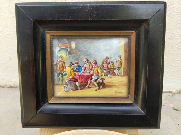 Peinture à l'huile miniature, signée, dans le goût du 17éme siècle, qualité exceptionnelle
