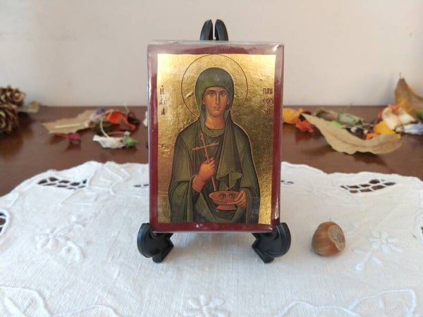 Véritable icône byzantine sur feuille d'or faite à la main, Saint Paraskeri
