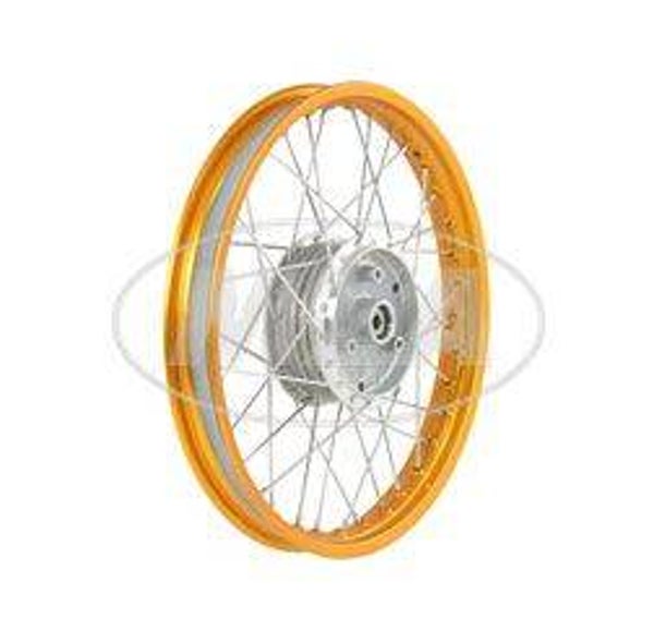 Speichenrad 1,60x16 Zoll Alufelge, orange eloxiert und poliert + Chromspeichen