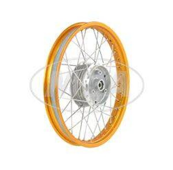 Speichenrad 1,60x16 Zoll Alufelge, orange eloxiert und poliert + Edelstahlspeichen