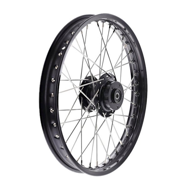 Speichenrad, 1,50x16 Zoll f. Scheibenbremse (Nabe schwarz, Alufelge schwarz eloxiert + poliert, Edelstahlspeichen) S51-S83
