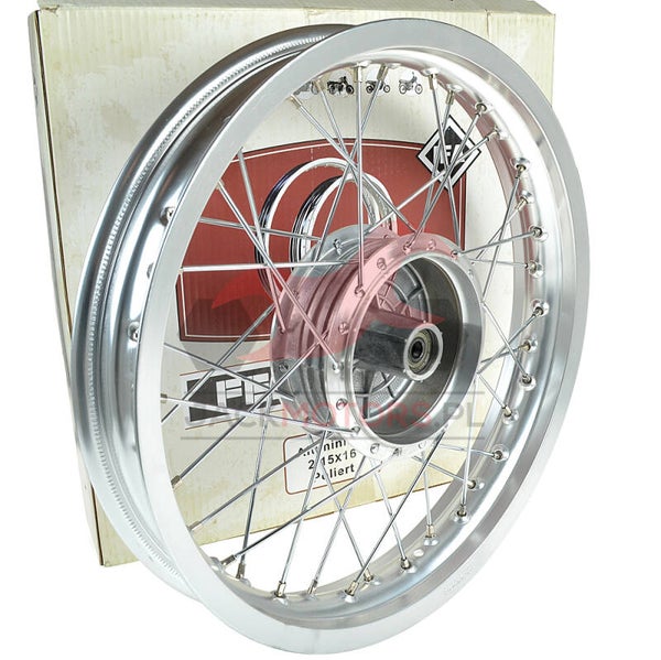 Speichenrad Felge für Simson - 2,15 x 16 Zoll f. Trommelbremse (Alu-Nabe, Alufelge, Edelstahlspeichen)