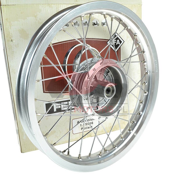 Speichenrad Felge für Simson - 1,85 x 16 Zoll f. Trommelbremse (Alu-Nabe, Alufelge, Edelstahlspeichen)