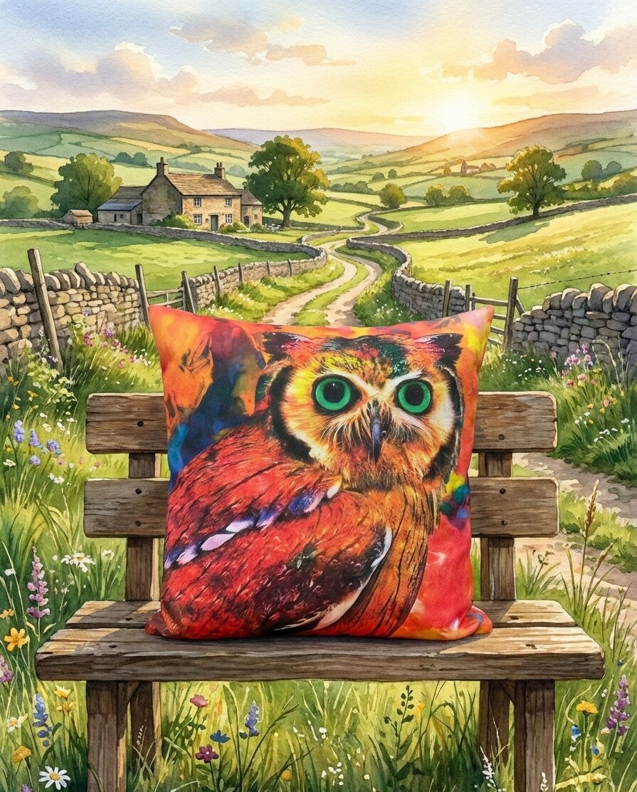 Vibrant owl cushion