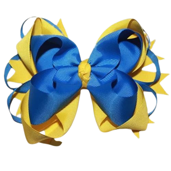 Grote strik met haarspeld blauw/geel