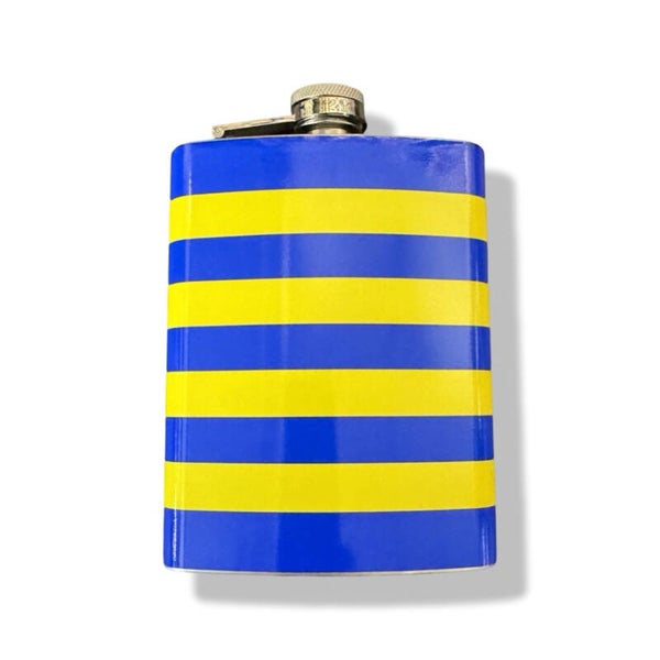 Veldfles gestreept blauw geel