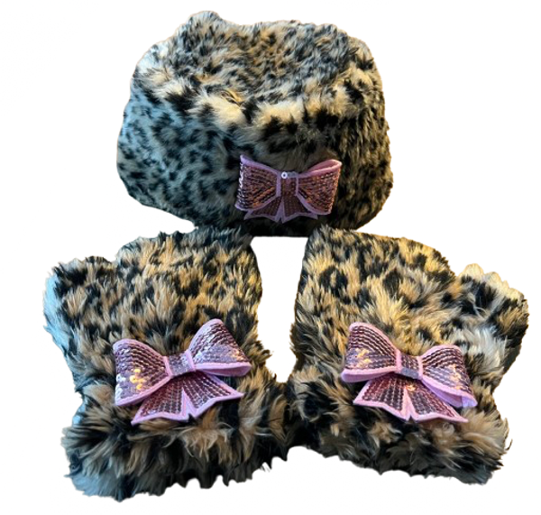 Setje bontmuts en handschoenen panter