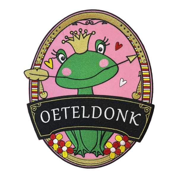 Rugembleem kikker roze Oeteldonk