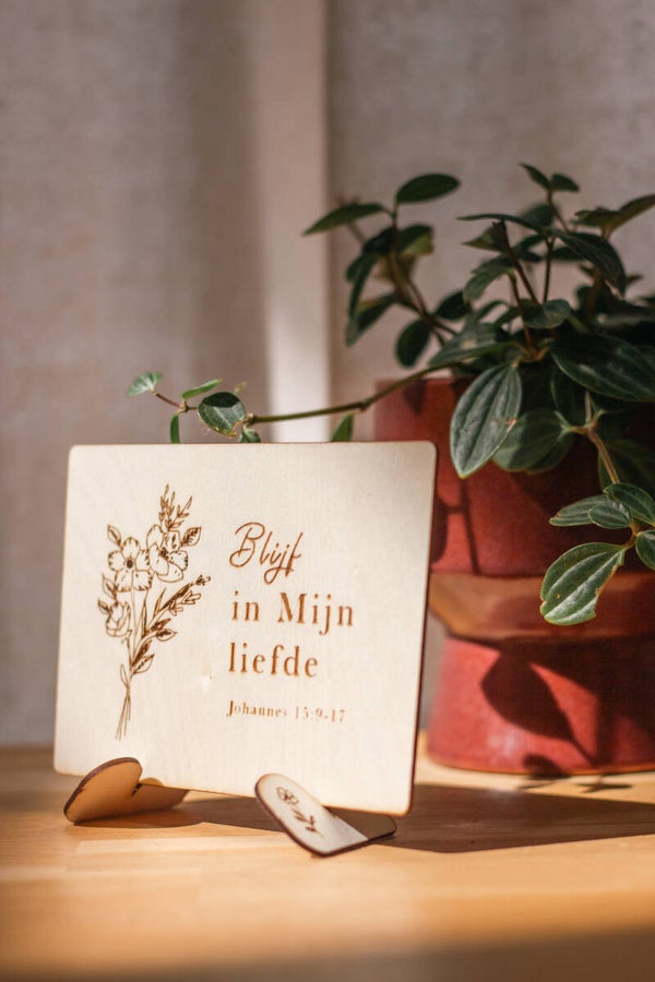 Blijf in Mijn liefde - kaartje van hout