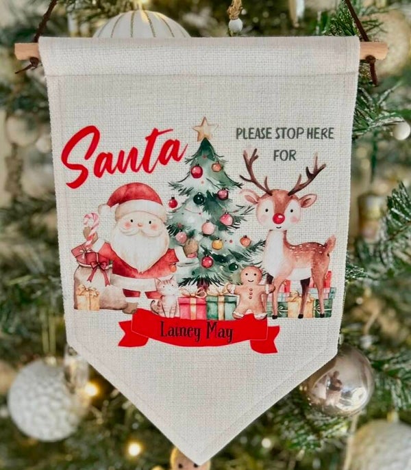 Personalised Santa Stop Here Hanging Banner
