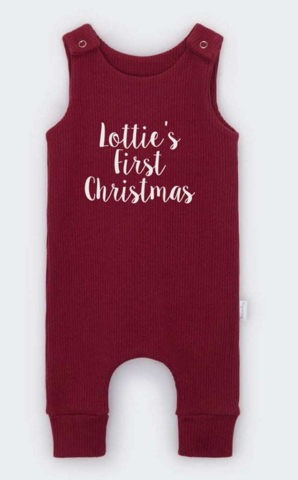 First Christmas Embroidered Dungarees