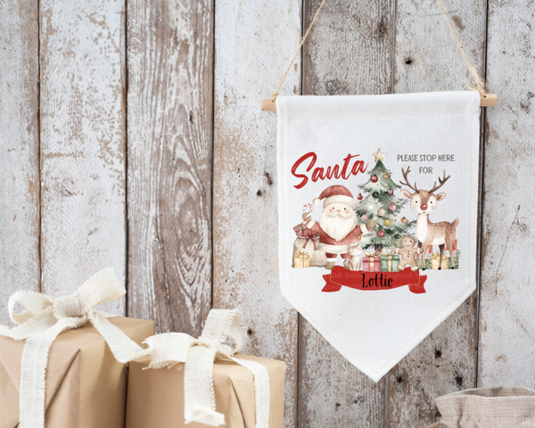 Personalised Santa Stop Here Linen Sign