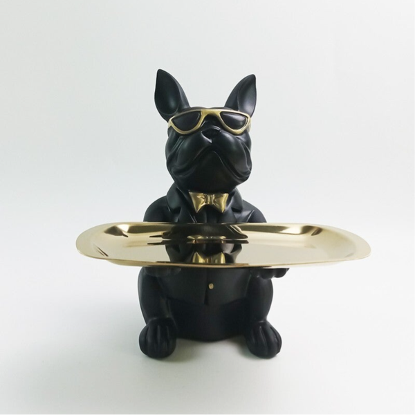 Bulldog zwart met dienblad - Evergreen decorations