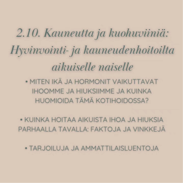 2.10.2025 Kauneutta ja kuohuviiniä, klo 17.30-20