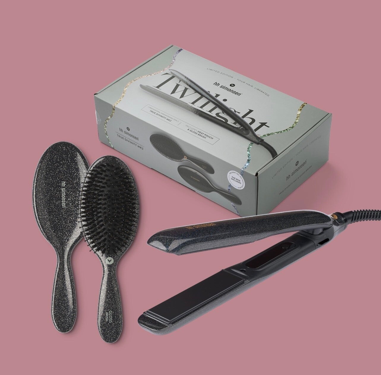 LTD EDITION HH Simonsen Twilight -muotoilurauta + Gloss -hiusharja.