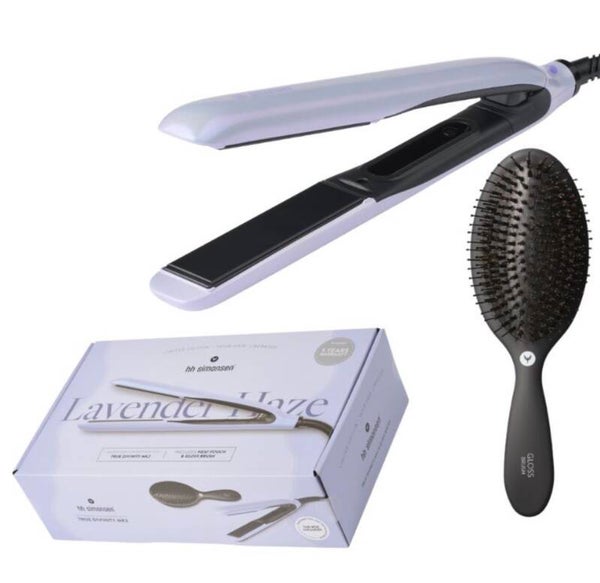 HH Simonsen Lavender Haze TRUE DIVINITY MK2 -muotoilurauta + Gloss -hiusharja.