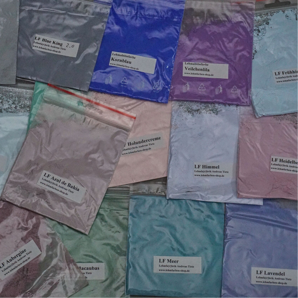 Tietz Lehmfarben Probierset – Farbtöne Blau (blaue Töne) | ökologische Innenraumfarbe