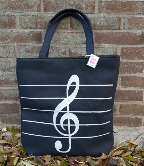 Tas met muzieksleutel zwart
