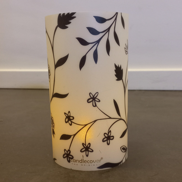 Candlecover zwart - wit bloemen
