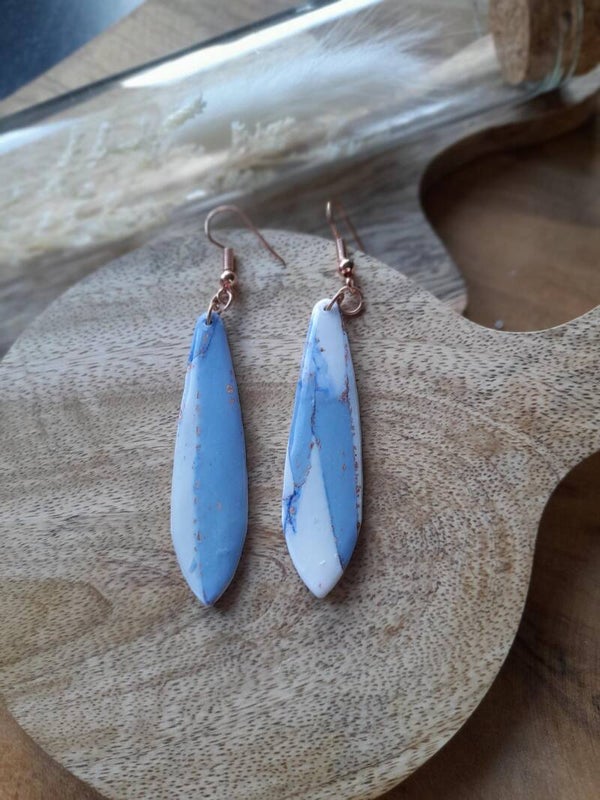 Marmer drops white & blue long