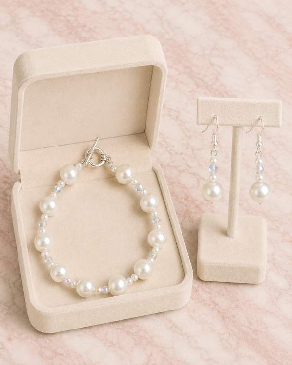 Pearl & AB Crystal Bracelet & Earring Set