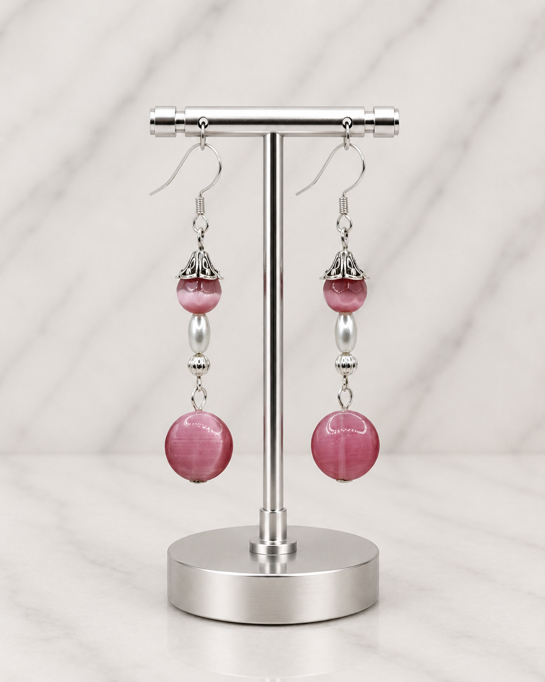 Rose Petal Cat’s Eye Drop Earrings