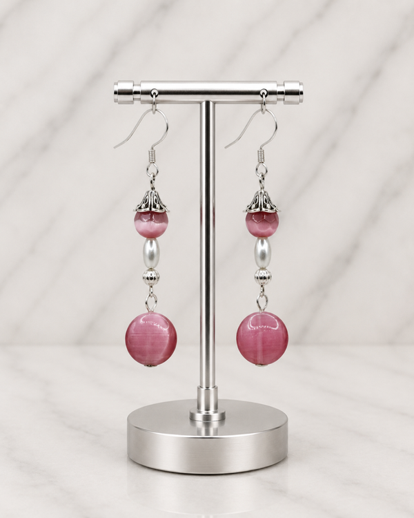 Rose Petal Cat’s Eye Drop Earrings