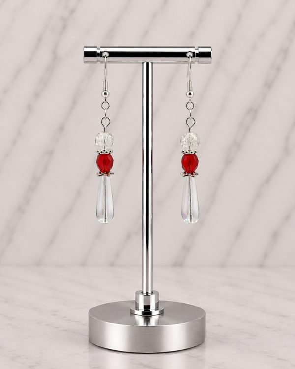 Winter Red Crystal Drop Earrings
