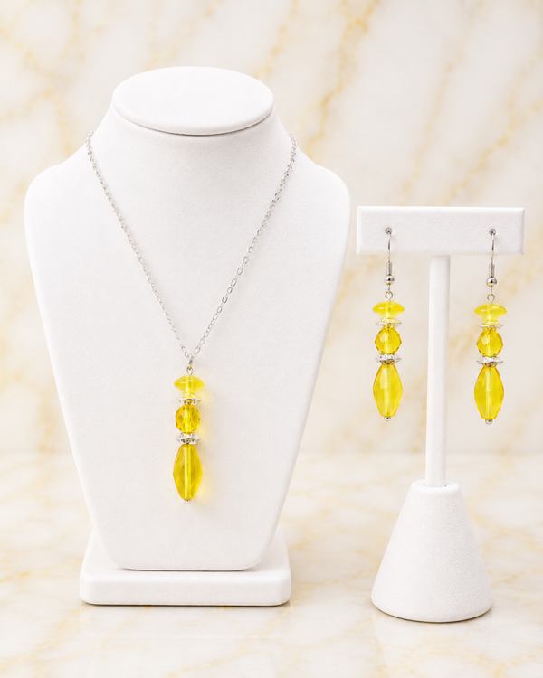 Golden Sunshine Drop Necklace & Earring Set