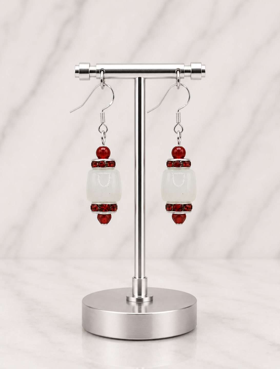 Ivory Glass & Red Crystal Stack Earrings